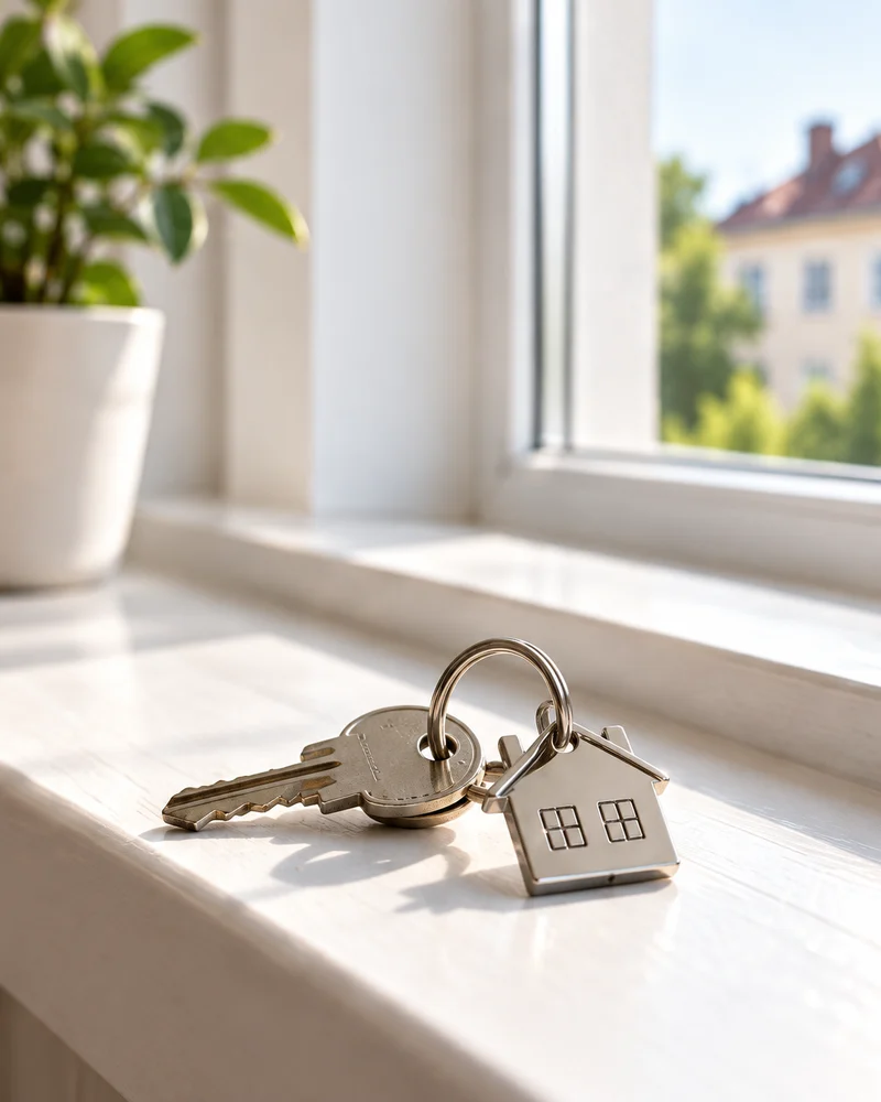 Wohnungsschlüssel auf einer hellen Fensterbank.
